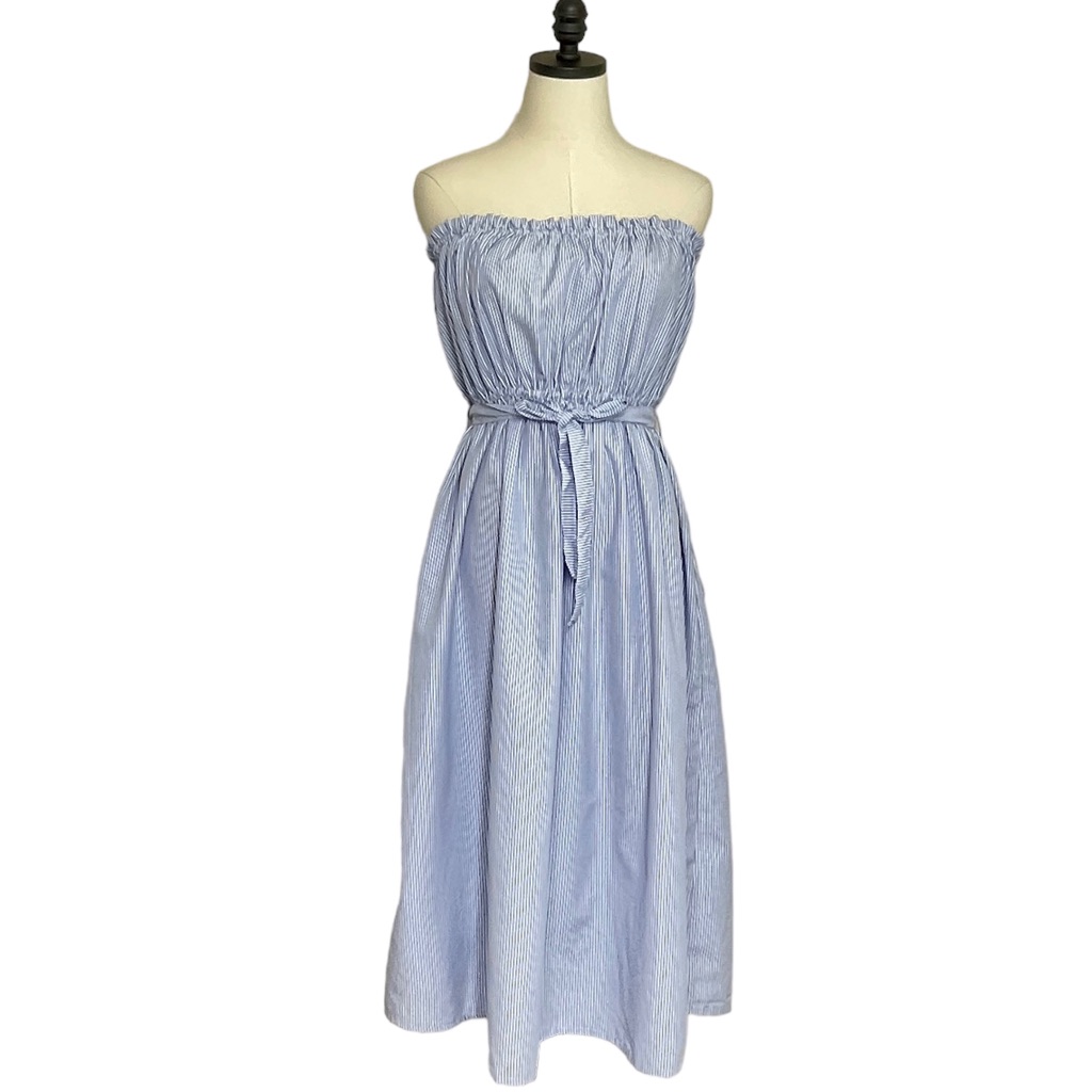 Strapless Blue And White Pinstripe Dress Size Xl
